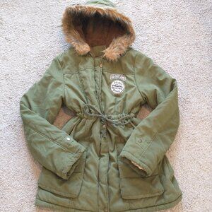Jacket Women's Fleece Lined Faux Fur Parka Z&I Army Green Womens OS